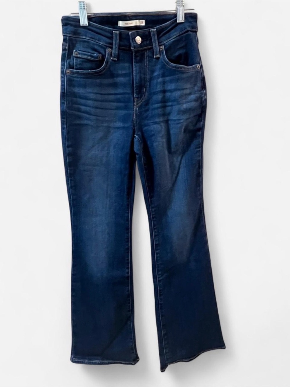Women’s Levi 726 Dark Blue High-Rise Flare Jeans Size 26 32” Inseam